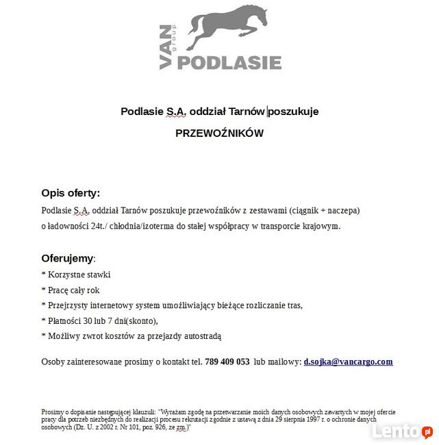 Poszukujemy przewoźników z HDS!