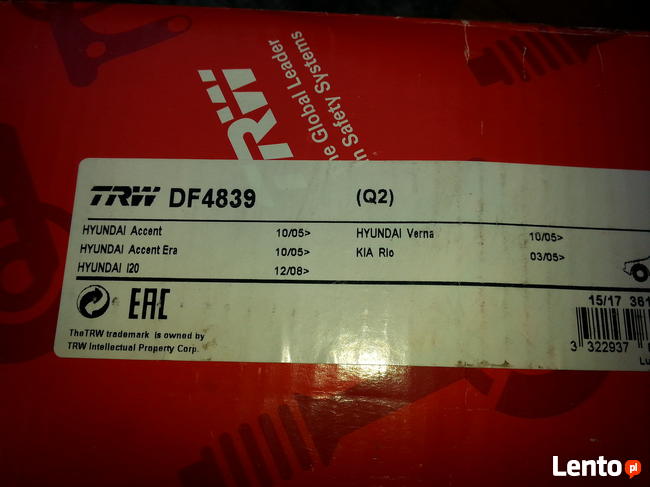 Tarcze Hamulcowe Firmy TRW DF 4939 Hyundai i 20 Kia