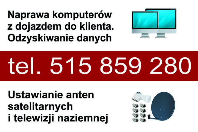 Naprawa komputerów, telefonów Ustawianie anten satelitarnych