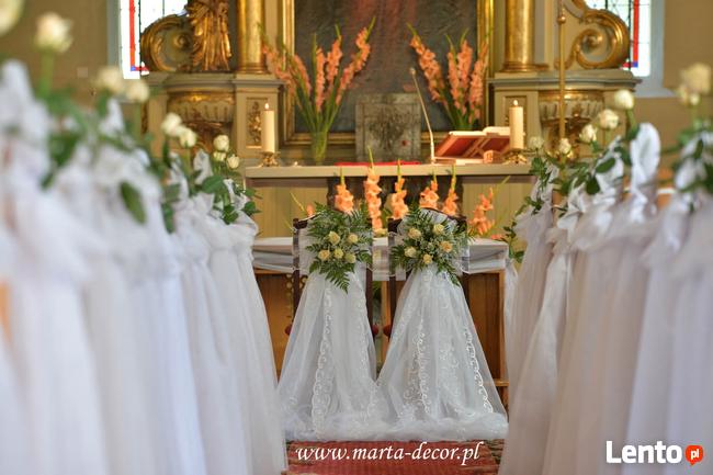 Dekoracje ślubne koscioła, sali, pojazdu, florystyk