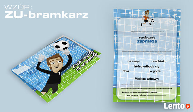 ZAPROSZENIA na URODZINY dla dziecka +koperta (ZU-bramkarz)