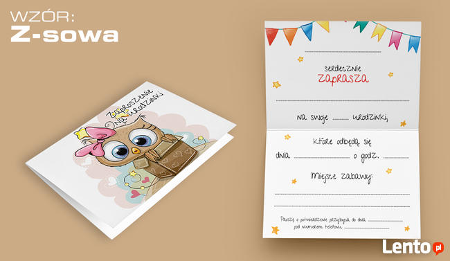 ZAPROSZENIA na URODZINY dla dziecka +koperta (Z-sowa)