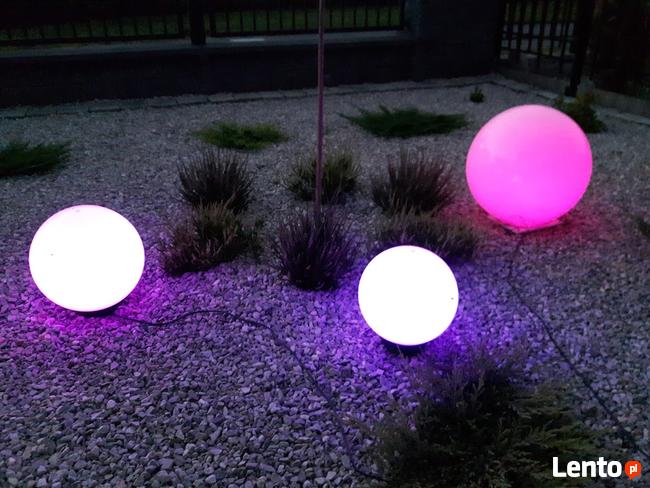 Mały zestaw kul ogrodowych świecących na kolorowo śr 20cm