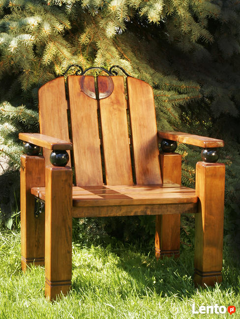 drewniane meble ogrodowe, metaloplastyka, krzesła