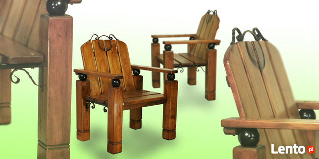 drewniane meble ogrodowe, metaloplastyka, krzesła