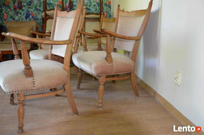 4 Fotele drewniane, tapicerowane na spreżynach, Stylowe BDB