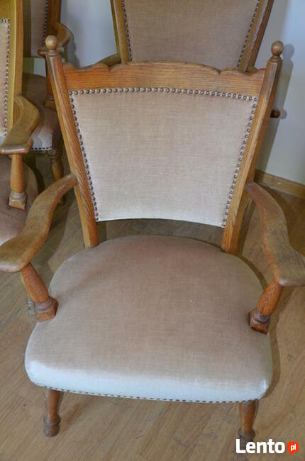 4 Fotele drewniane, tapicerowane na spreżynach, Stylowe BDB