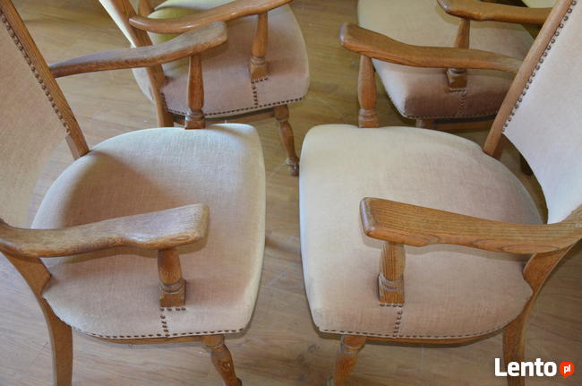 4 Fotele drewniane, tapicerowane na spreżynach, Stylowe BDB