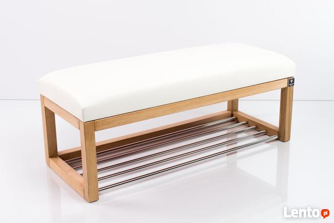 Ławeczka Pufa Tapicerowana Siedzisko Gładkie Ekoskóra Biały