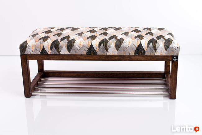 Ławeczka Pufa Tapicerowana Siedzisko Gładkie Ażurowe Liście
