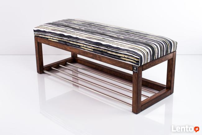 Ławeczka Pufa Tapicerowana Siedzisko Gładkie Malowane Paski