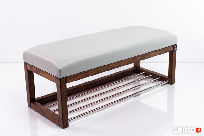 Ławeczka Pufa Tapicerowana Siedzisko Gładkie Ekoskóra Popiel