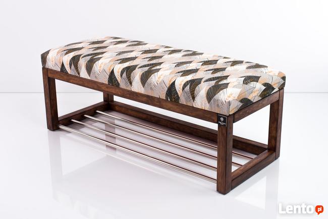 Ławeczka Pufa Tapicerowana Siedzisko Gładkie Ażurowe Liście