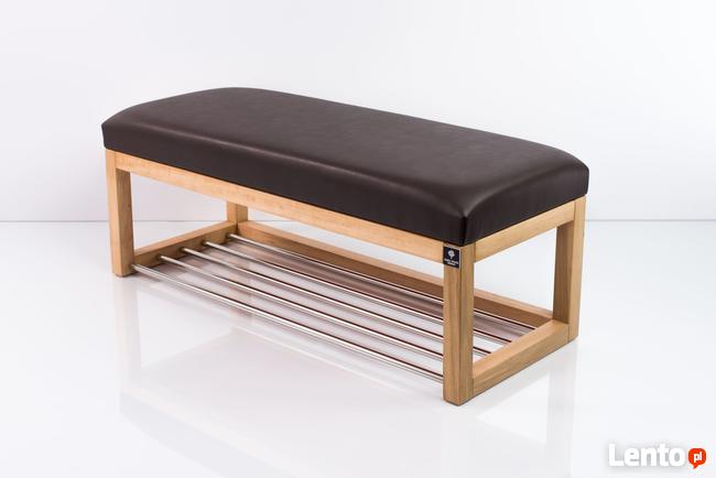Ławeczka Pufa Tapicerowana Siedzisko Gładkie Ekoskóra Brąz