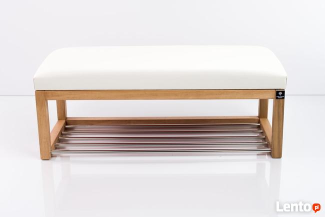 Ławeczka Pufa Tapicerowana Siedzisko Gładkie Ekoskóra Biały