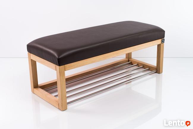 Ławeczka Pufa Tapicerowana Siedzisko Gładkie Ekoskóra Brąz