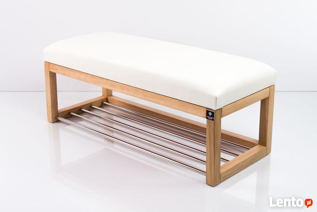 Ławeczka Pufa Tapicerowana Siedzisko Gładkie Ekoskóra Biały