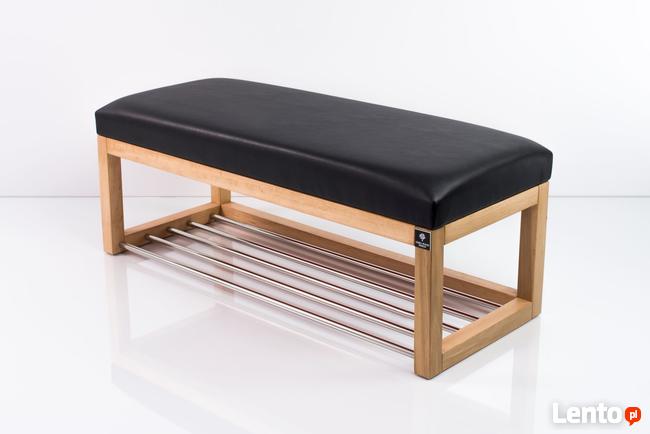 Ławeczka Pufa Tapicerowana Siedzisko Gładkie Ekoskóra Czarny