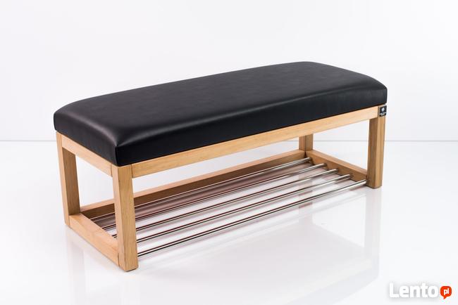 Ławeczka Pufa Tapicerowana Siedzisko Gładkie Ekoskóra Czarny