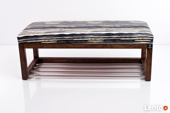 Ławeczka Pufa Tapicerowana Siedzisko Gładkie Malowane Paski