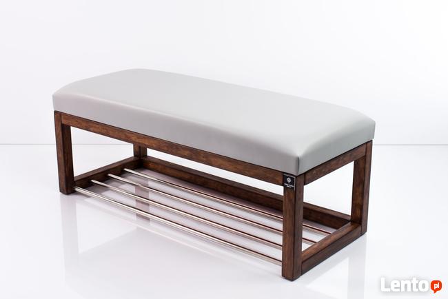 Ławeczka Pufa Tapicerowana Siedzisko Gładkie Ekoskóra Popiel