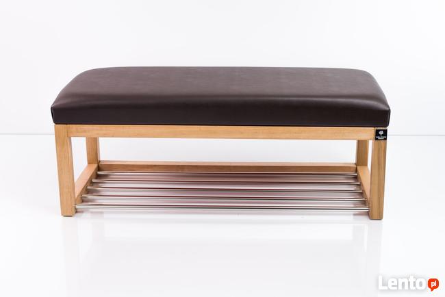 Ławeczka Pufa Tapicerowana Siedzisko Gładkie Ekoskóra Brąz