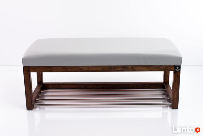 Ławeczka Pufa Tapicerowana Siedzisko Gładkie Ekoskóra Popiel