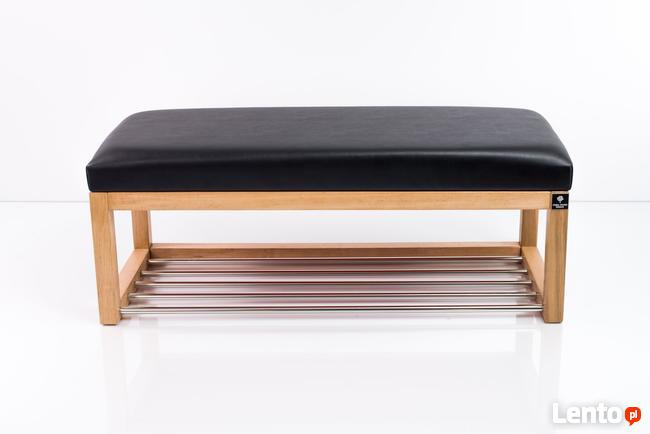 Ławeczka Pufa Tapicerowana Siedzisko Gładkie Ekoskóra Czarny