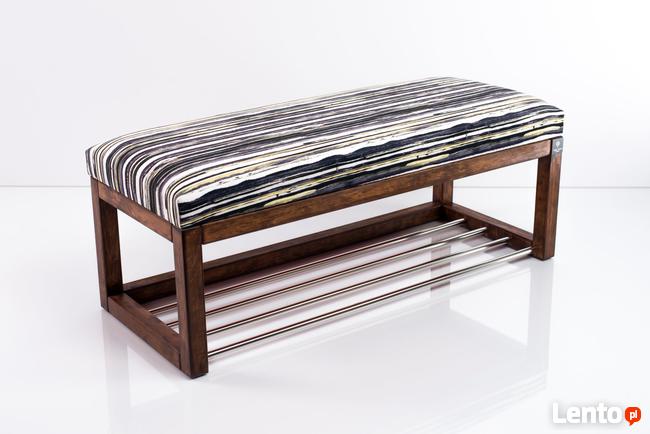 Ławeczka Pufa Tapicerowana Siedzisko Gładkie Malowane Paski