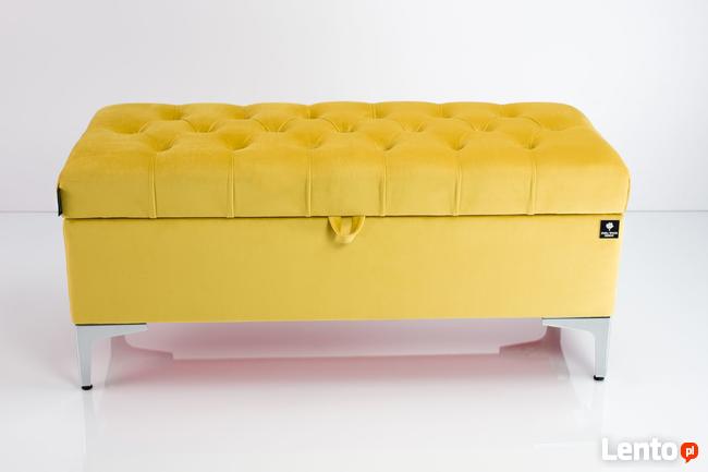 Kufer Pikowany Żółcień Cytrynowa Guzik Tapicerowany