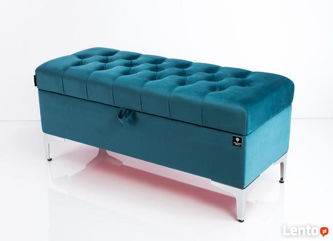 Kufer Pikowany Turkus Guzik Tapicerowany/Kryształ Q-1