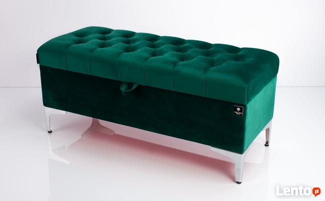 Kufer Pikowany Butelkowa Zieleń Guzik Tapicerowany/Kryształ