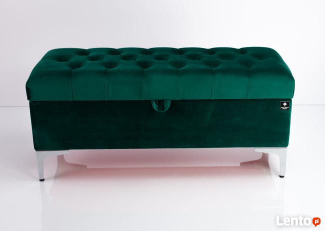 Kufer Pikowany Butelkowa Zieleń Guzik Tapicerowany/Kryształ