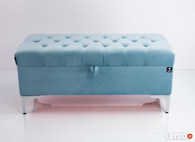 Kufer Pikowany Jasny Błękit Guzik Tapicerowany/Kryształ Q-1