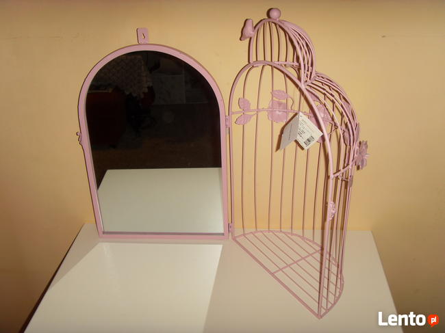 LUSTRO W KSZTAŁCIE KLATKI BIAŁE I RÓŻOWE, NOWE, DEKORACJA