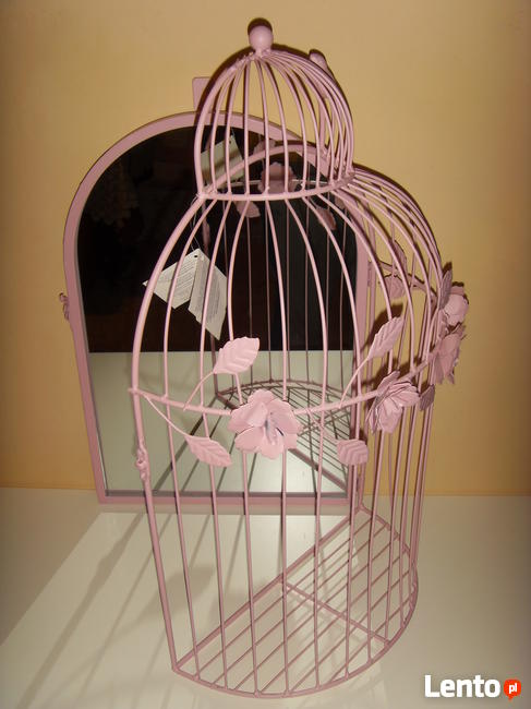 LUSTRO W KSZTAŁCIE KLATKI BIAŁE I RÓŻOWE, NOWE, DEKORACJA