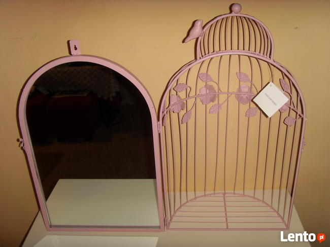 LUSTRO W KSZTAŁCIE KLATKI BIAŁE I RÓŻOWE, NOWE, DEKORACJA