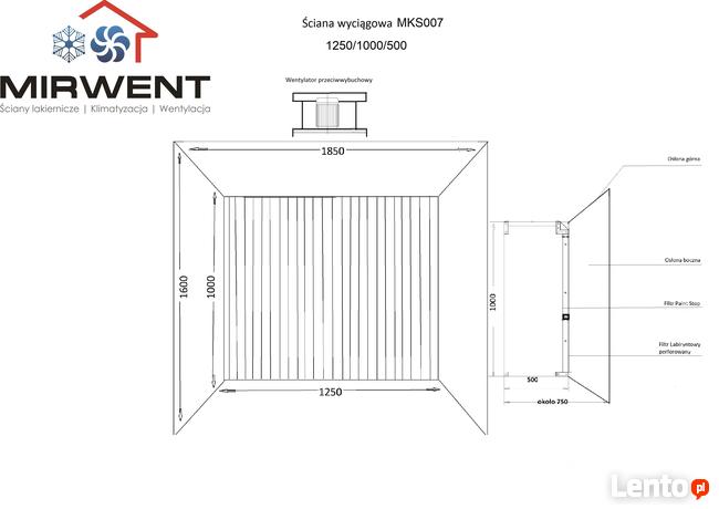 Ściana lakiernicza MIRWENT 1250/1000/500 z wentylatore