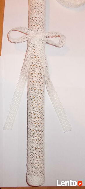 Zestaw do Chrztu Świeca wosk 100% koronka okapnik hand made!