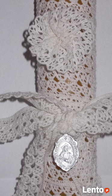 Zestaw do Chrztu Świeca wosk 100% koronka okapnik hand made!
