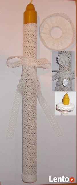 Zestaw do Chrztu Świeca wosk 100% koronka okapnik hand made!