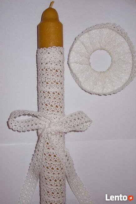 Zestaw do Chrztu Świeca wosk 100% koronka okapnik hand made!