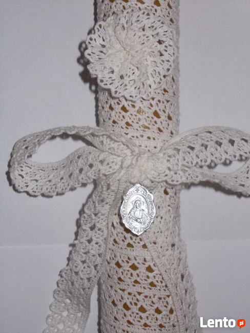 Zestaw do Chrztu Świeca wosk 100% koronka okapnik hand made!