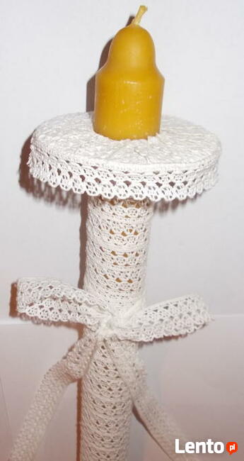 Zestaw do Chrztu Świeca wosk 100% koronka okapnik hand made!