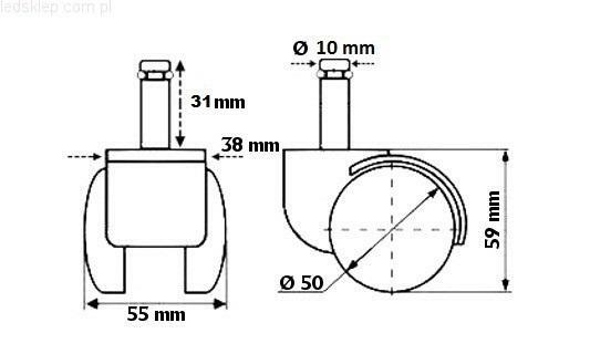 Kółko miękkie trzpień Φ10mm średnica Φ50mm kpl