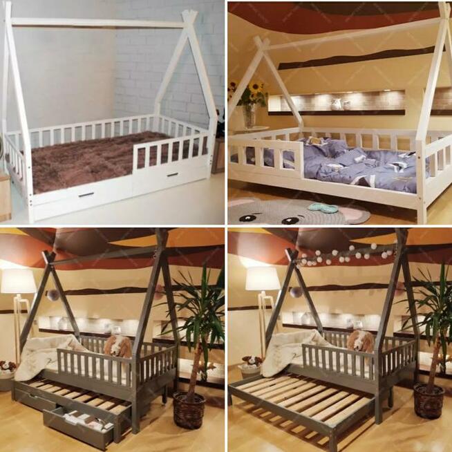 Łóżko dla dzieci TIPI szuflady i drugie spanie ekologiczne