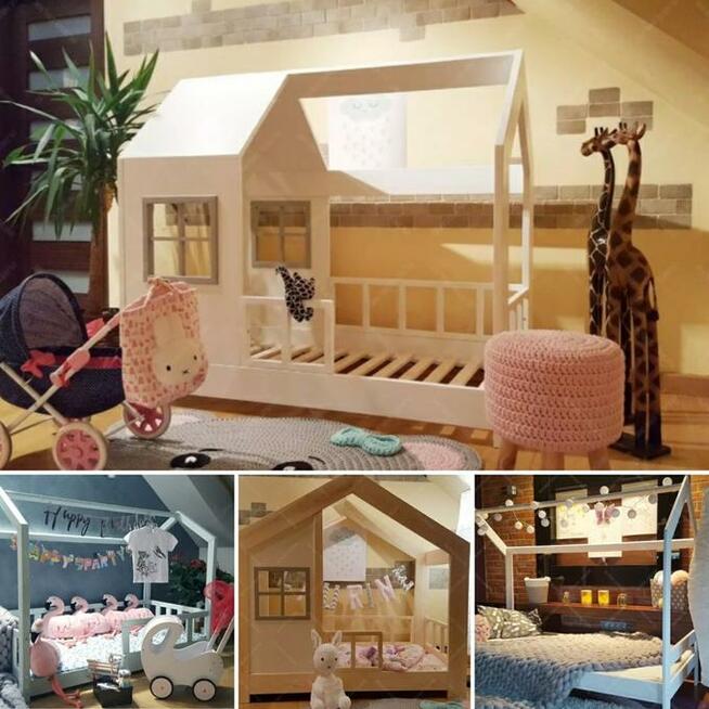 Łóżko domek dla dziewczynki Aster z szufladami naturalne