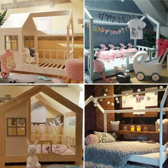 Łóżko domek dla dziewczynki Aster z szufladami naturalne