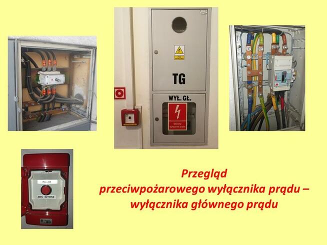 Przegląd wyłącznika głównego, przegląd oświetlenia awaryjnego