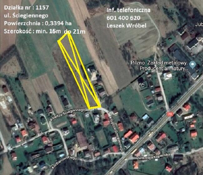 Działka +proj.domu. Pilzno 9ar, 34ar ul.Kś.Ściegiennego